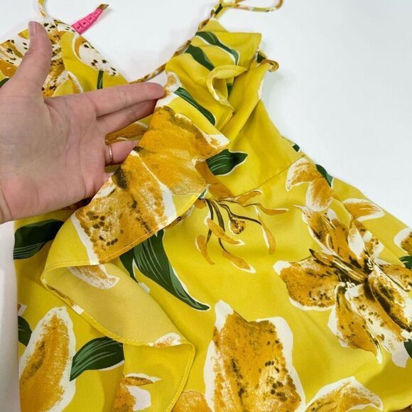 Luxxel Maxi Dress Women Small Yellow Floral Ruffle New Slit Open Back beachy - Picture 6 of 13